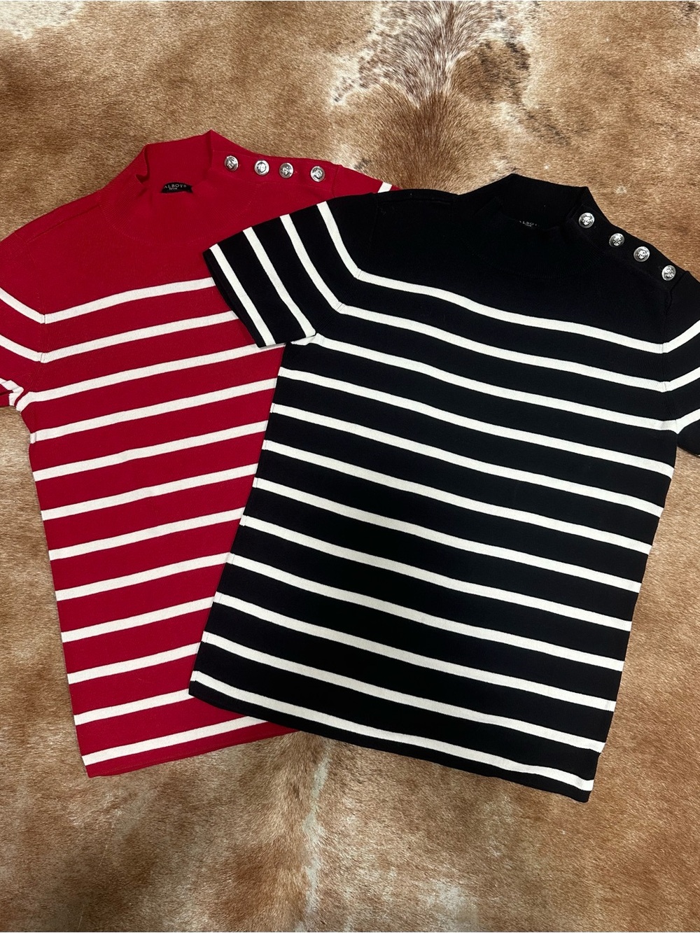 Talbots Striped Short-Sleeve Button-Shoulder Tops Bundle